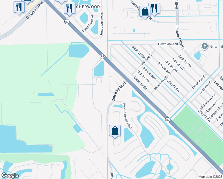 map of restaurants, bars, coffee shops, grocery stores, and more near 12020 Rain Brook Avenue in Fort Myers