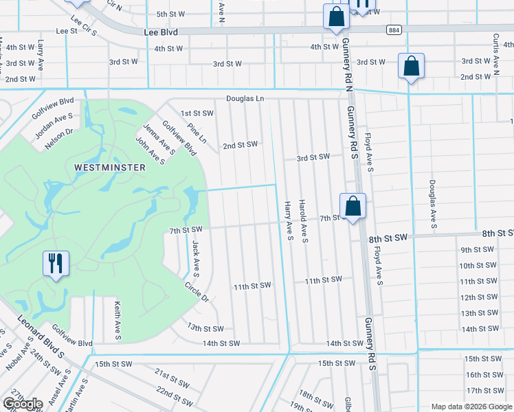 map of restaurants, bars, coffee shops, grocery stores, and more near 312 Hightower Avenue South in Lehigh Acres