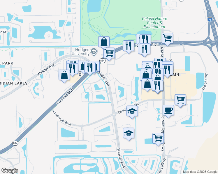 map of restaurants, bars, coffee shops, grocery stores, and more near 4094 Cherrybrook Loop in Fort Myers