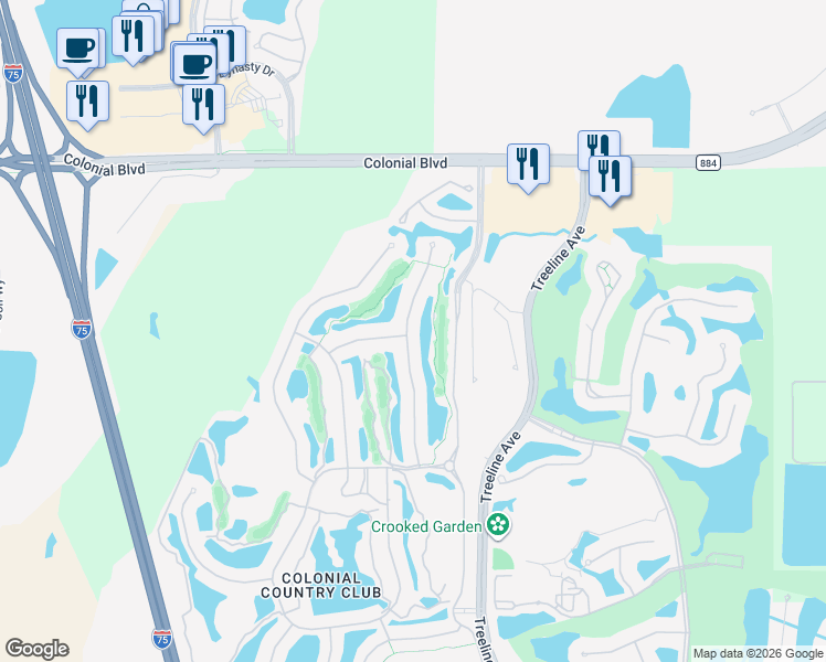 map of restaurants, bars, coffee shops, grocery stores, and more near 9045 Prosperity Way in Fort Myers