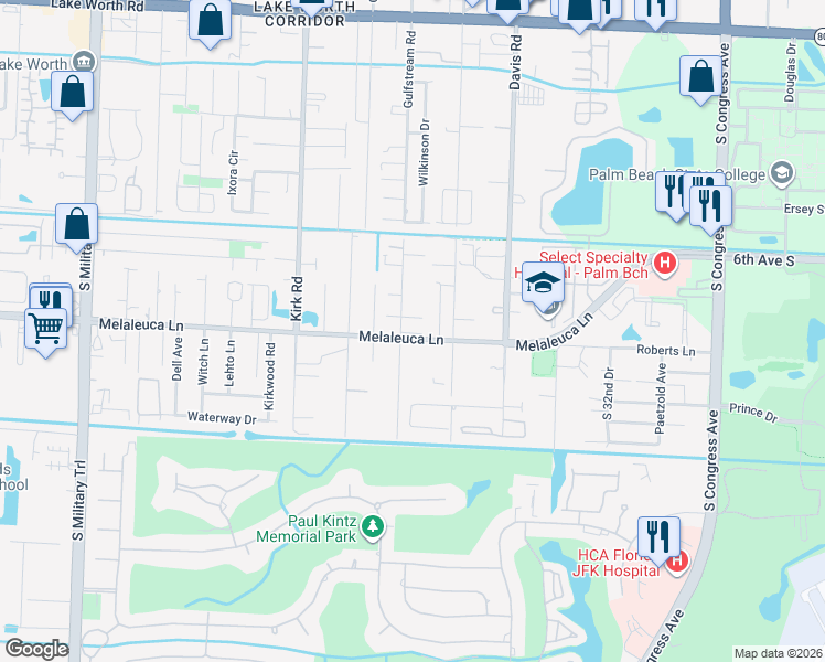 map of restaurants, bars, coffee shops, grocery stores, and more near 4734 Gulfstream Road in Lake Worth