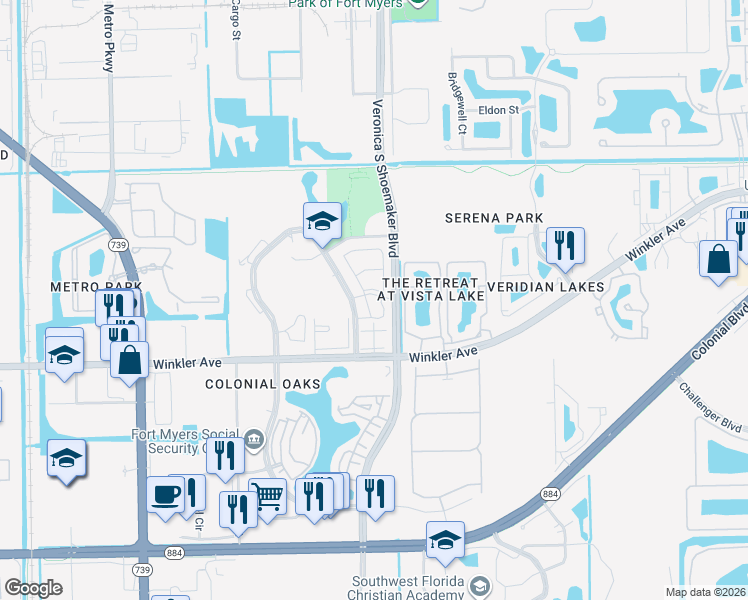 map of restaurants, bars, coffee shops, grocery stores, and more near 3500 Star Lane in Fort Myers