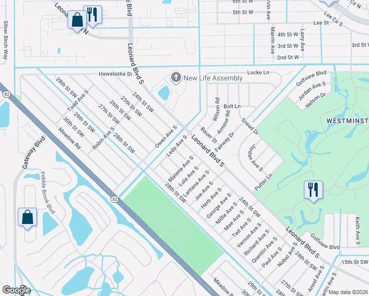 map of restaurants, bars, coffee shops, grocery stores, and more near 5021 24th Street Southwest in Lehigh Acres