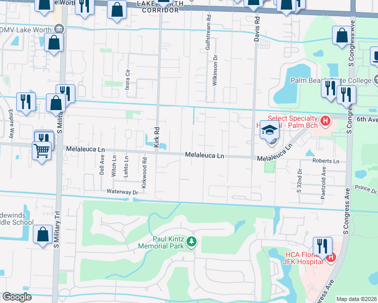 map of restaurants, bars, coffee shops, grocery stores, and more near 4733 Mulberry Street in Lake Worth