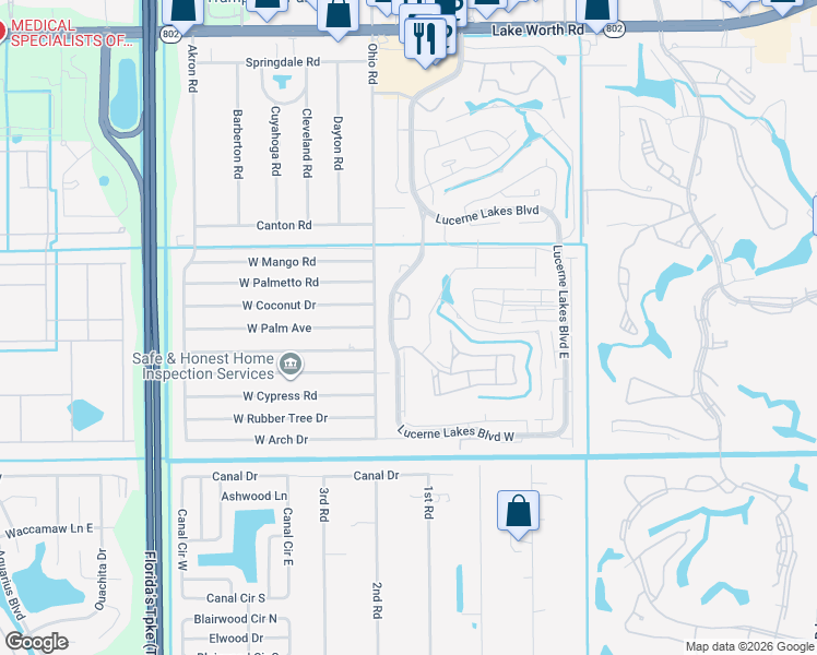 map of restaurants, bars, coffee shops, grocery stores, and more near 4760 Lucerne Lakes Boulevard West in Lake Worth