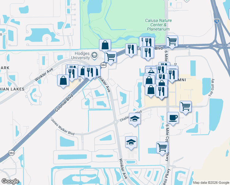 map of restaurants, bars, coffee shops, grocery stores, and more near 4094 Cherrybrook Loop in Fort Myers