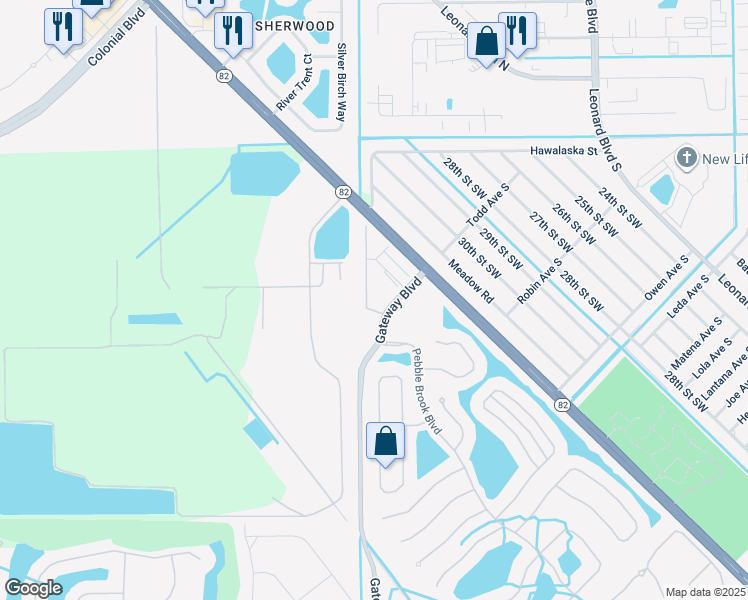 map of restaurants, bars, coffee shops, grocery stores, and more near 12020 Rain Brook Avenue in Fort Myers