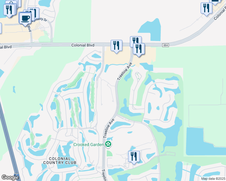 map of restaurants, bars, coffee shops, grocery stores, and more near Treeline Avenue in Fort Myers