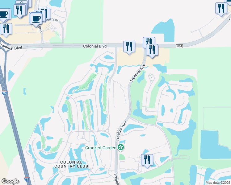 map of restaurants, bars, coffee shops, grocery stores, and more near 9055 Colonial Boulevard in Fort Myers