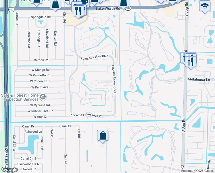 map of restaurants, bars, coffee shops, grocery stores, and more near 4705 Lucerne Lakes Boulevard East in Lake Worth
