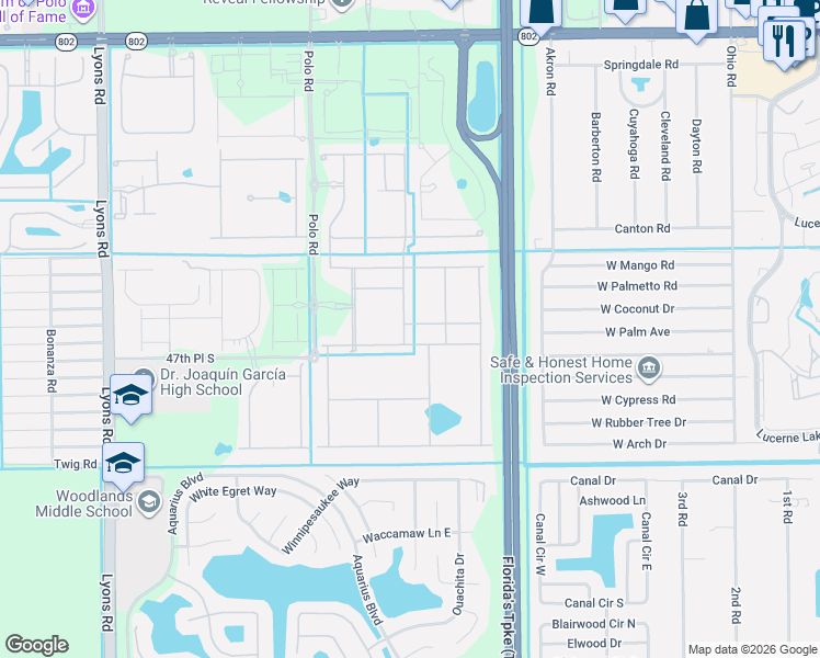 map of restaurants, bars, coffee shops, grocery stores, and more near 4851 San Fratello Circle in Lake Worth