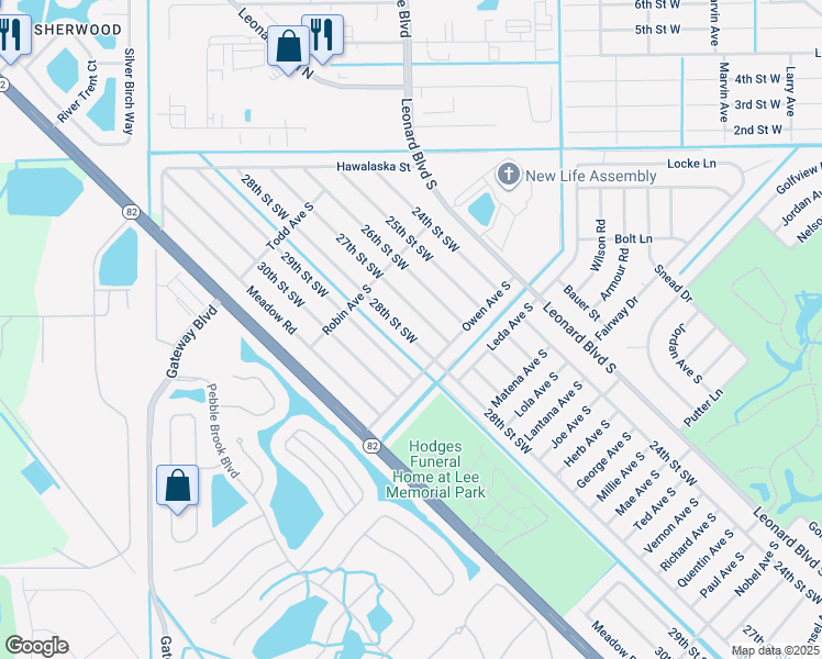 map of restaurants, bars, coffee shops, grocery stores, and more near 5120 28th Street Southwest in Lehigh Acres