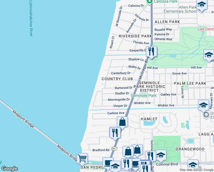 map of restaurants, bars, coffee shops, grocery stores, and more near 3835 Harold Avenue in Fort Myers