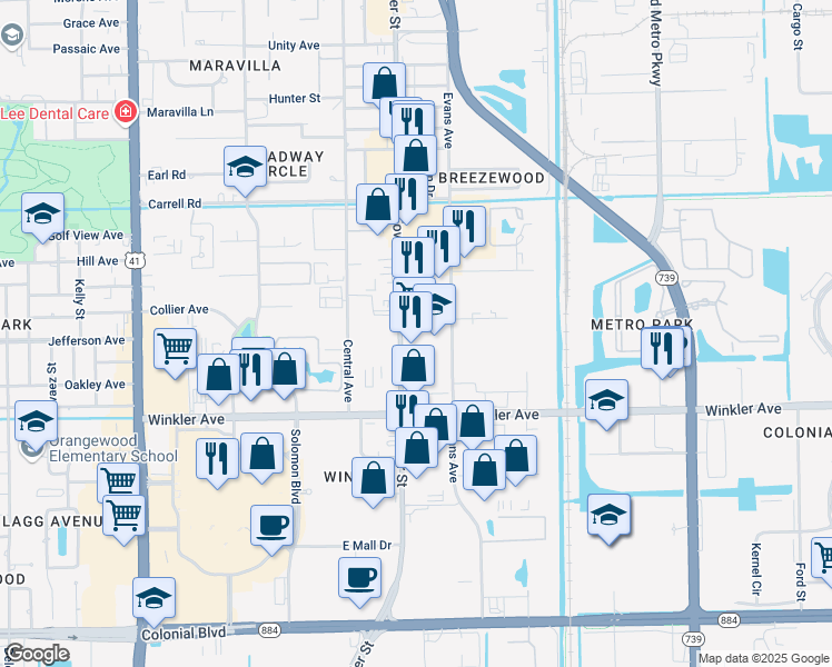 map of restaurants, bars, coffee shops, grocery stores, and more near 3789 Fowler Street in Fort Myers