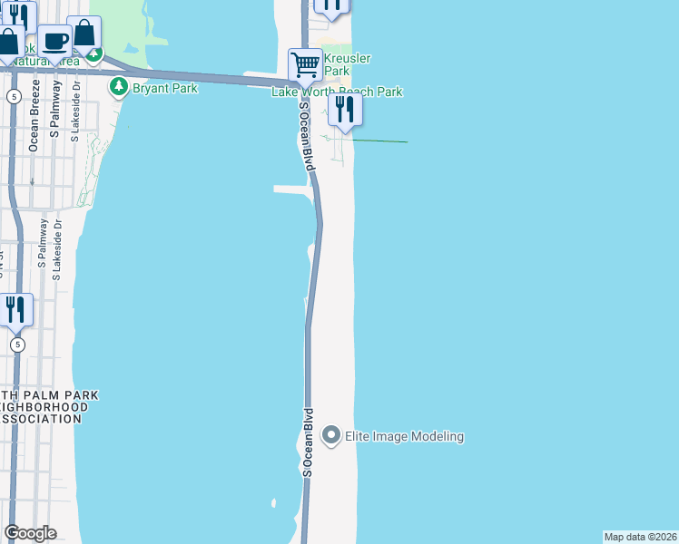 map of restaurants, bars, coffee shops, grocery stores, and more near 3140 South Ocean Boulevard in Palm Beach