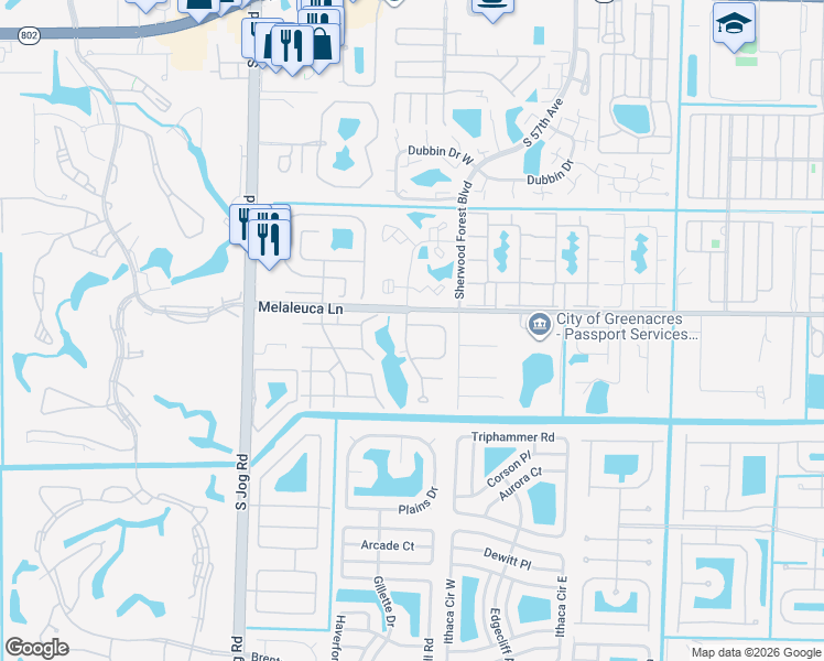 map of restaurants, bars, coffee shops, grocery stores, and more near 6100 Rainbow Circle in Greenacres