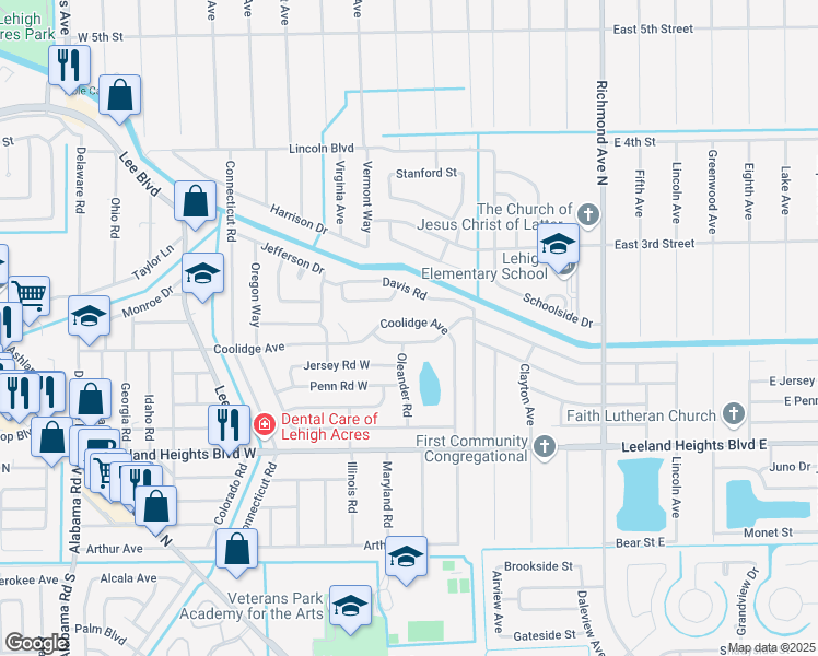 map of restaurants, bars, coffee shops, grocery stores, and more near 200 Coolidge Avenue in Lehigh Acres