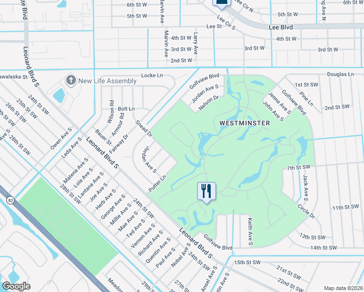 map of restaurants, bars, coffee shops, grocery stores, and more near 2394 Bainmar Drive in Lehigh Acres