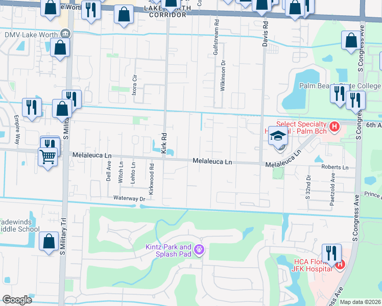 map of restaurants, bars, coffee shops, grocery stores, and more near 4733 Mulberry Street in Lake Worth