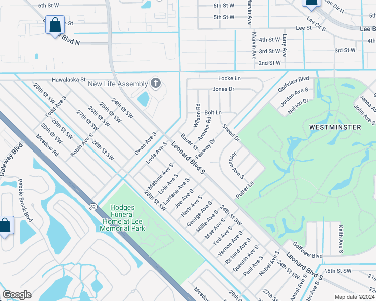 map of restaurants, bars, coffee shops, grocery stores, and more near 5013 Leonard Boulevard South in Lehigh Acres