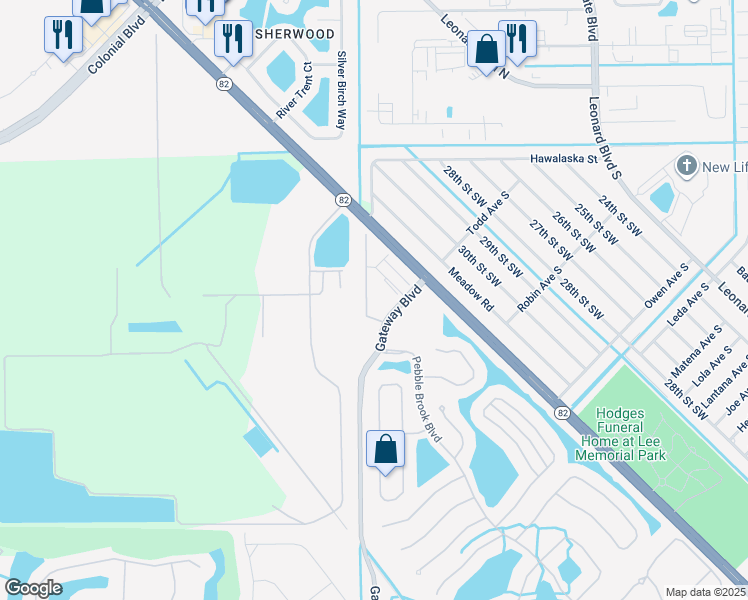 map of restaurants, bars, coffee shops, grocery stores, and more near 12020 Rain Brook Avenue in Fort Myers