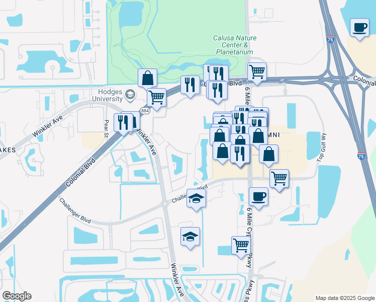 map of restaurants, bars, coffee shops, grocery stores, and more near 3974 Cherrybrook Loop in Fort Myers