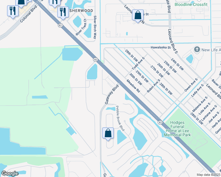 map of restaurants, bars, coffee shops, grocery stores, and more near 12020 Rain Brook Avenue in Fort Myers