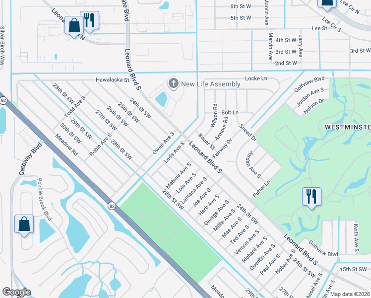 map of restaurants, bars, coffee shops, grocery stores, and more near 5021 24th Street Southwest in Lehigh Acres