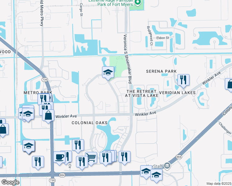 map of restaurants, bars, coffee shops, grocery stores, and more near 3808 Schoolhouse Road East in Fort Myers