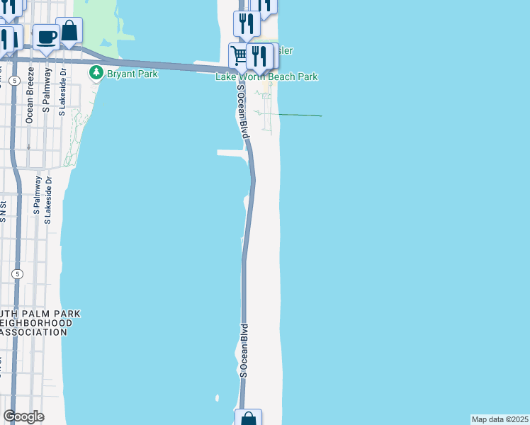 map of restaurants, bars, coffee shops, grocery stores, and more near 3140 South Ocean Boulevard in Palm Beach