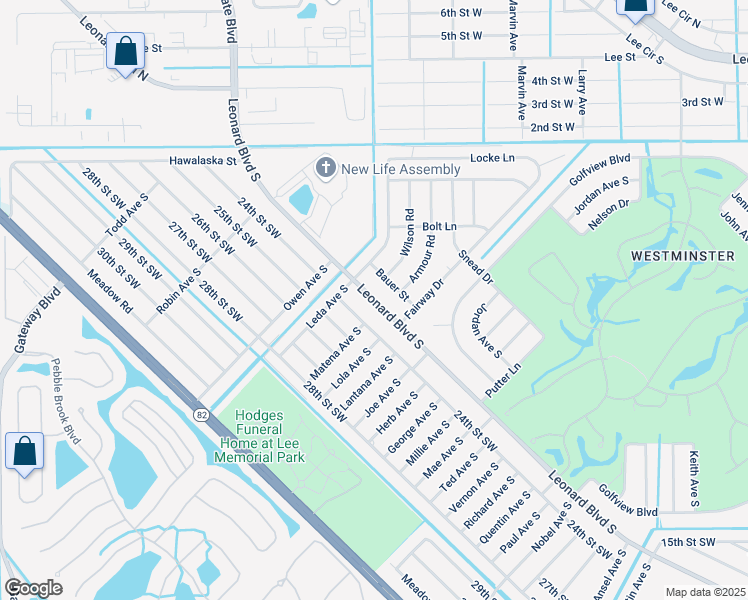 map of restaurants, bars, coffee shops, grocery stores, and more near 5013 Leonard Boulevard South in Lehigh Acres