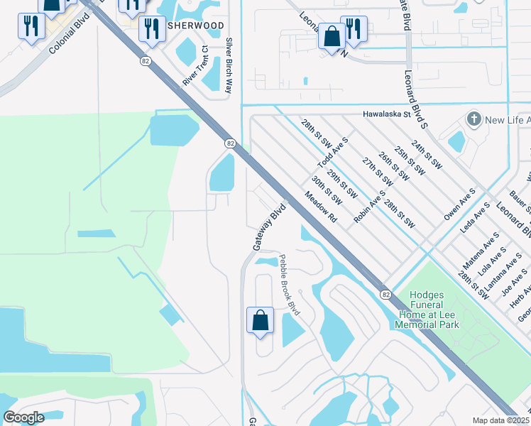 map of restaurants, bars, coffee shops, grocery stores, and more near 12020 Rain Brook Avenue in Fort Myers