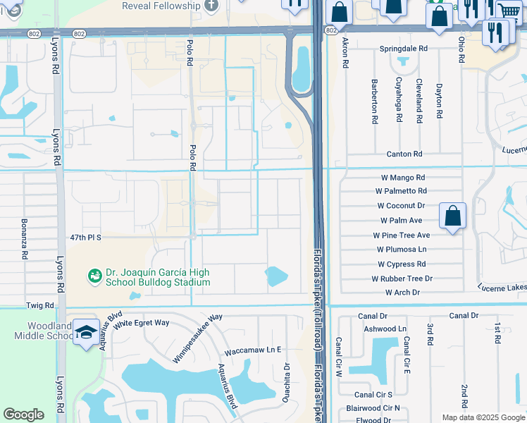 map of restaurants, bars, coffee shops, grocery stores, and more near 4730 Hooks Road in Lake Worth