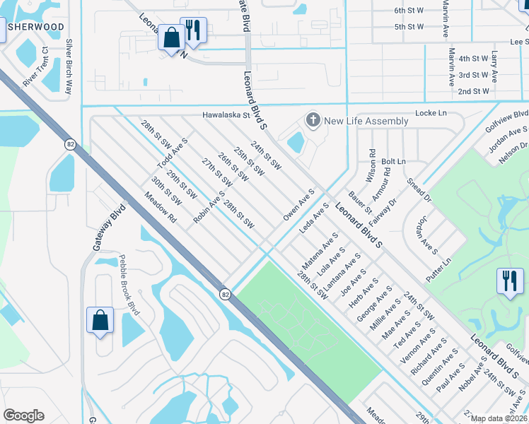 map of restaurants, bars, coffee shops, grocery stores, and more near 5104 27th Street Southwest in Lehigh Acres