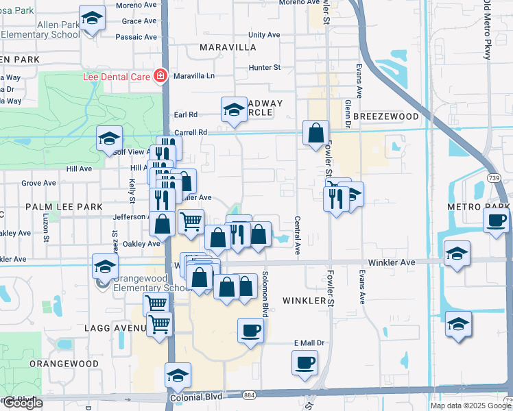 map of restaurants, bars, coffee shops, grocery stores, and more near in Fort Myers