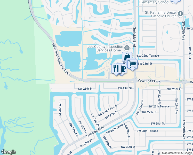 map of restaurants, bars, coffee shops, grocery stores, and more near 1307 Somerville Loop in Cape Coral