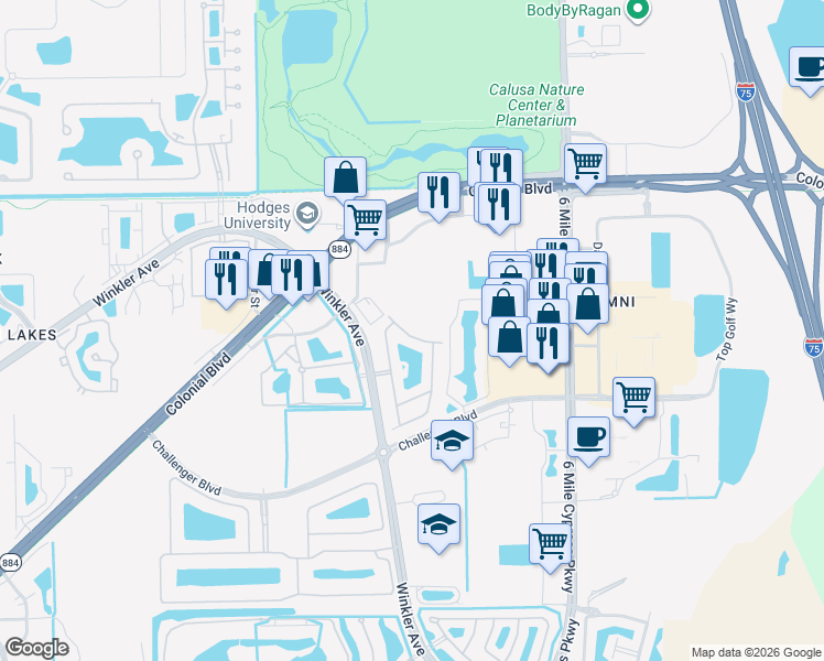 map of restaurants, bars, coffee shops, grocery stores, and more near 4017 Cherrybrook Loop in Fort Myers