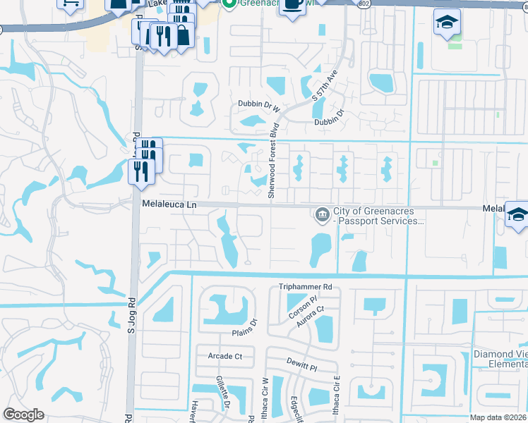 map of restaurants, bars, coffee shops, grocery stores, and more near 6113 Rainbow Circle in Greenacres