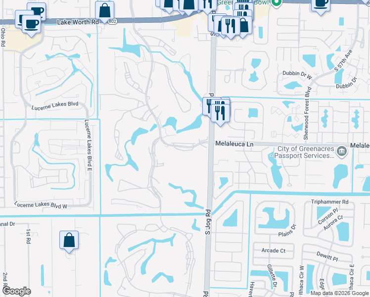 map of restaurants, bars, coffee shops, grocery stores, and more near 4801 Esedra Court in Lake Worth