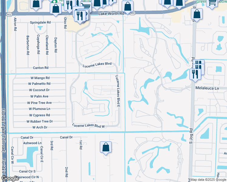 map of restaurants, bars, coffee shops, grocery stores, and more near 4705 Lucerne Lakes Boulevard East in Lake Worth