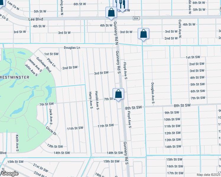 map of restaurants, bars, coffee shops, grocery stores, and more near 343 Gilbert Avenue South in Lehigh Acres