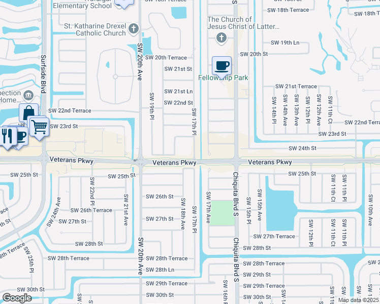 map of restaurants, bars, coffee shops, grocery stores, and more near 2405 Southwest 17th Place in Cape Coral