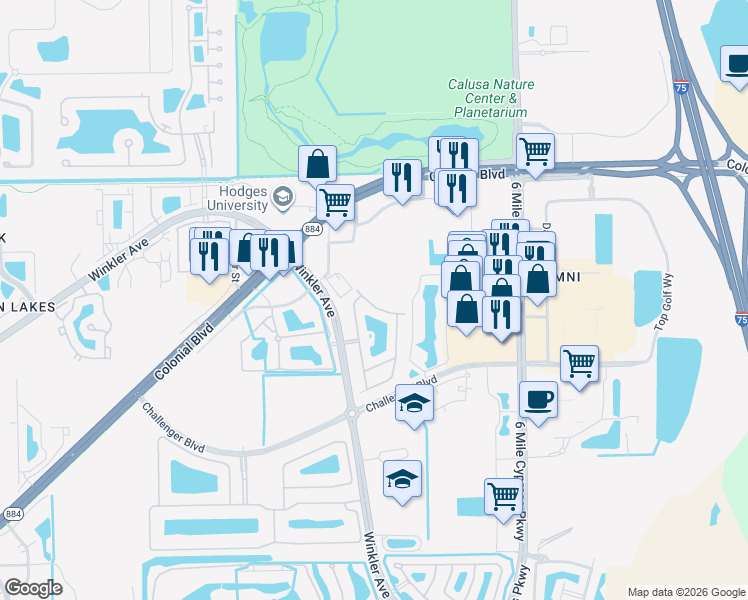 map of restaurants, bars, coffee shops, grocery stores, and more near 4028 Cherrybrook Loop in Fort Myers