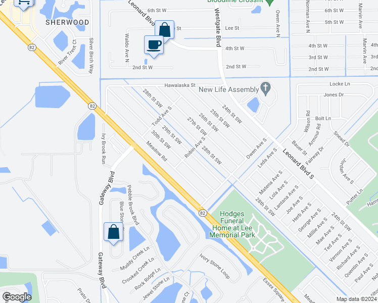 map of restaurants, bars, coffee shops, grocery stores, and more near 5208 29th Street Southwest in Lehigh Acres