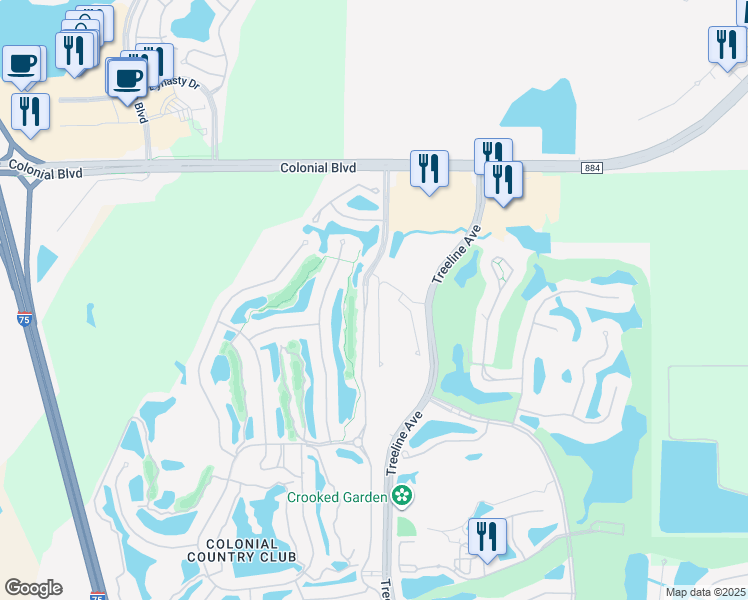 map of restaurants, bars, coffee shops, grocery stores, and more near Colonial Country Club Boulevard in Fort Myers