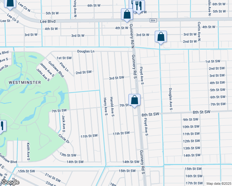 map of restaurants, bars, coffee shops, grocery stores, and more near 316 Gordon Avenue South in Lehigh Acres
