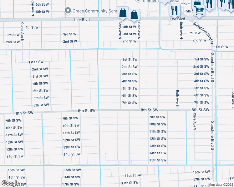 map of restaurants, bars, coffee shops, grocery stores, and more near 3609 5th Street Southwest in Lehigh Acres