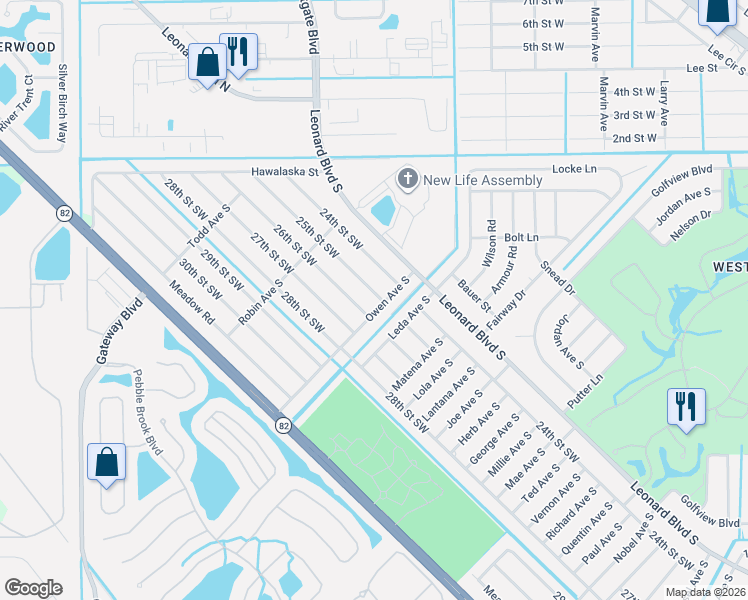 map of restaurants, bars, coffee shops, grocery stores, and more near 5107 25th Street Southwest in Lehigh Acres