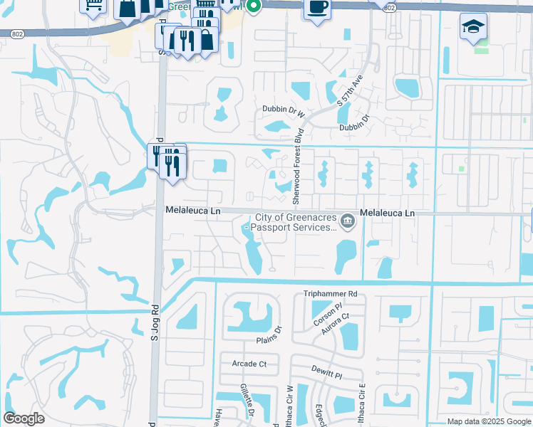 map of restaurants, bars, coffee shops, grocery stores, and more near 12 Pine Avenue in Greenacres