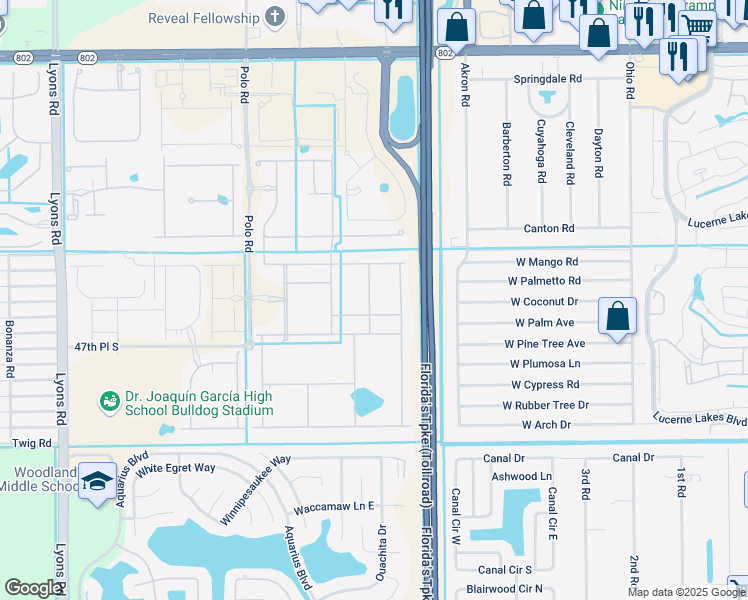 map of restaurants, bars, coffee shops, grocery stores, and more near 4550 Hooks Road in Lake Worth